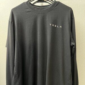 Tesla Black 100% Cotton Long-Sleeve Black Tee T-Shirt SZ Lrg